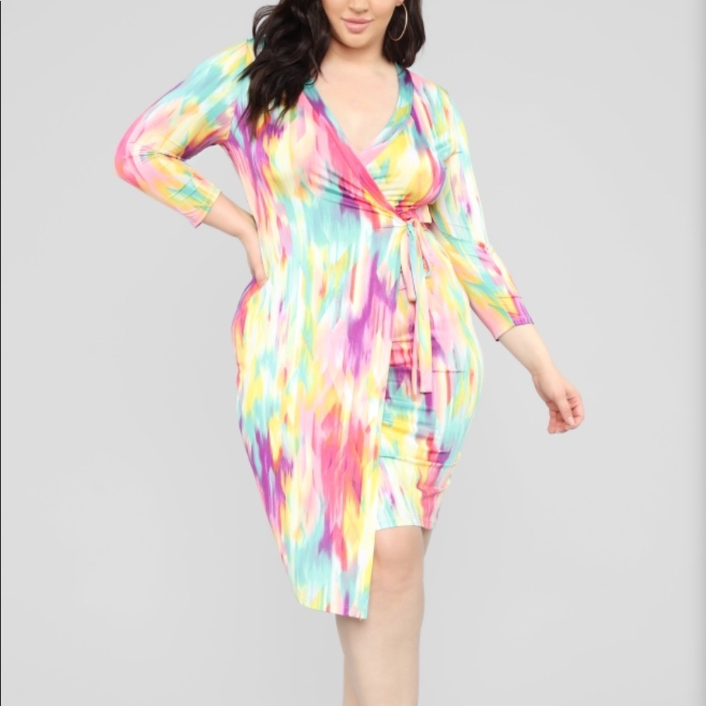 Catch Me Later Tie Dye Wrap Dress - MultiColor
